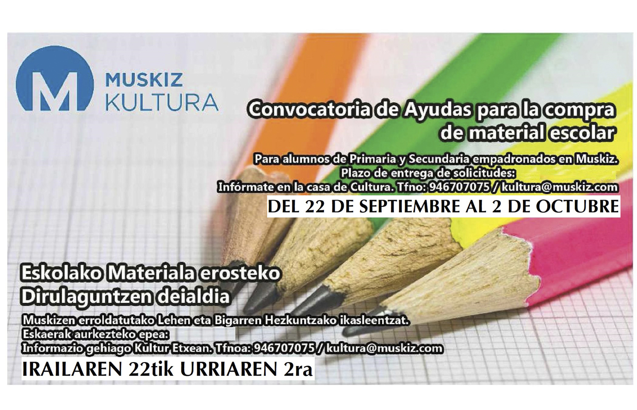 Convocatoria de ayudas para la compra de libros y material escolar para alumnos empadronados en Muskiz