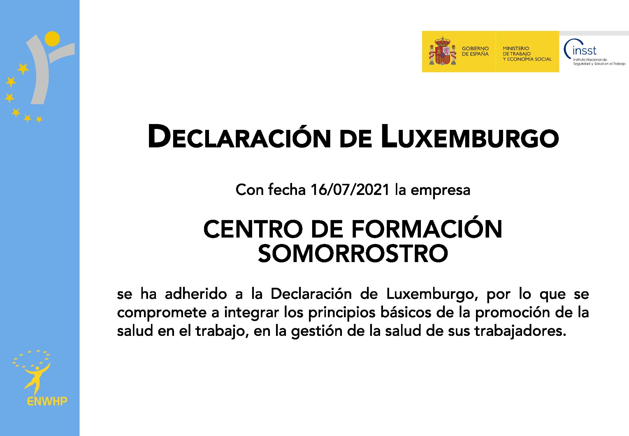 Somorrostro adheres to the “Luxembourg Declaration”