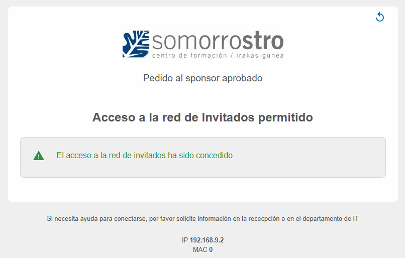 Confirmación de autorización del acceso del invitado